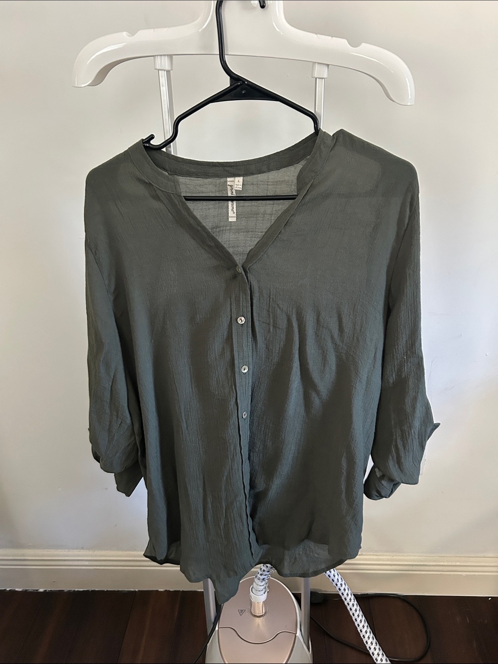 grand & greene Olive Green Button-Front Blouse